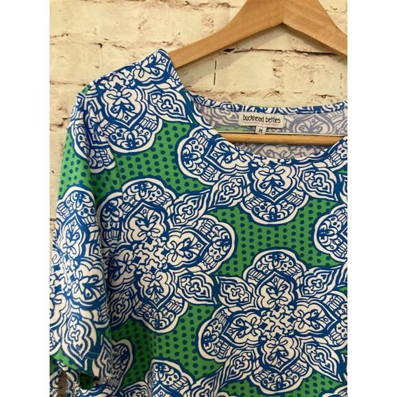 Buckhead Betties Top Womens Medium Tunic Blue Medallion Longer Length Stretch - Picture 4 of 14